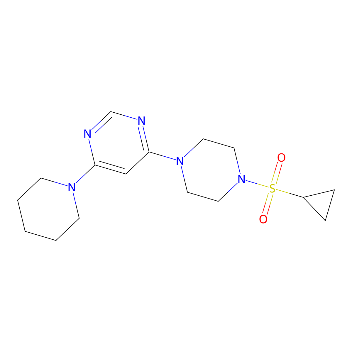 4-(4-(Cyclopropylsulfonyl)piperazin-1-yl)-6-(piperidin-1-yl)pyrimidine molecular structure, CAS 1210694-03-3