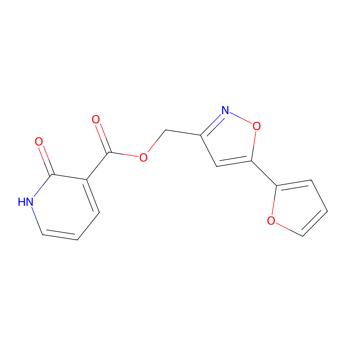 (5-(Furan-2-yl)isoxazol-3-yl)methyl 2-oxo-1,2-dihydropyridine-3-carboxylate molecular structure, CAS 1210695-10-5