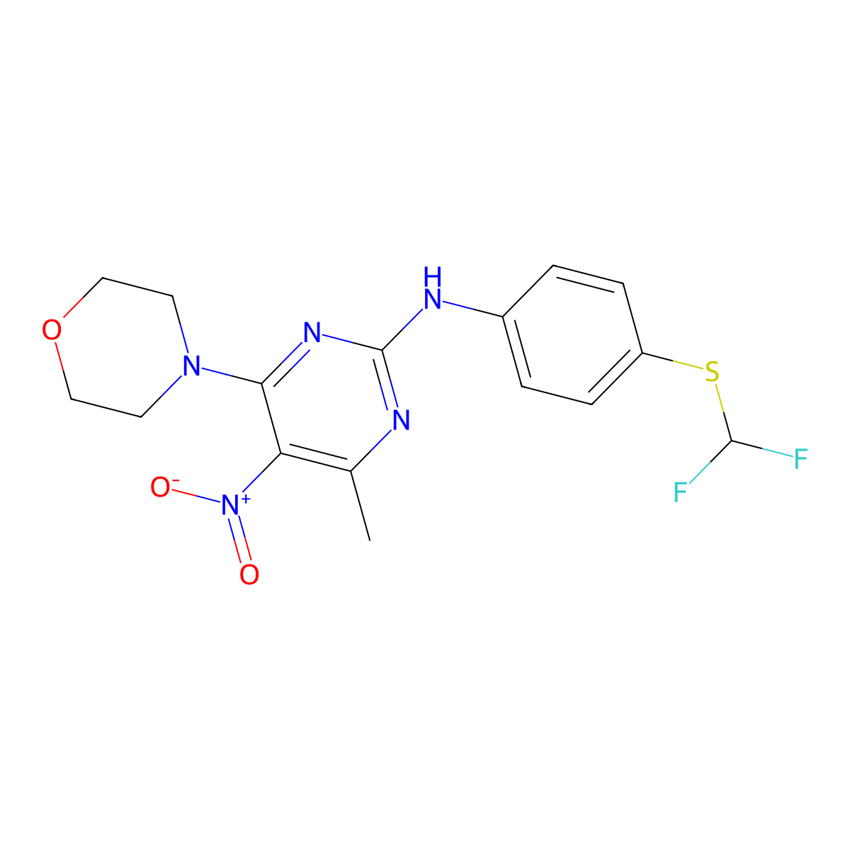 N-{4-[(difluoromethyl)sulfanyl]phenyl}-4-methyl-6-(morpholin-4-yl)-5-nitropyrimidin-2-amine molecular structure, CAS 1210695-30-9