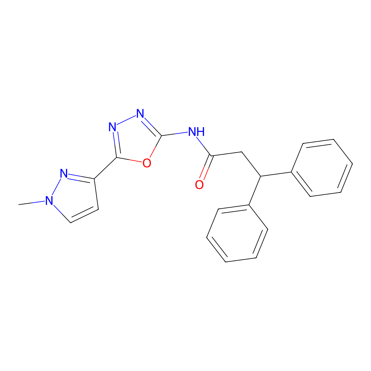 N-(5-(1-methyl-1H-pyrazol-3-yl)-1,3,4-oxadiazol-2-yl)-3,3-diphenylpropanamide molecular structure, CAS 1210698-22-8