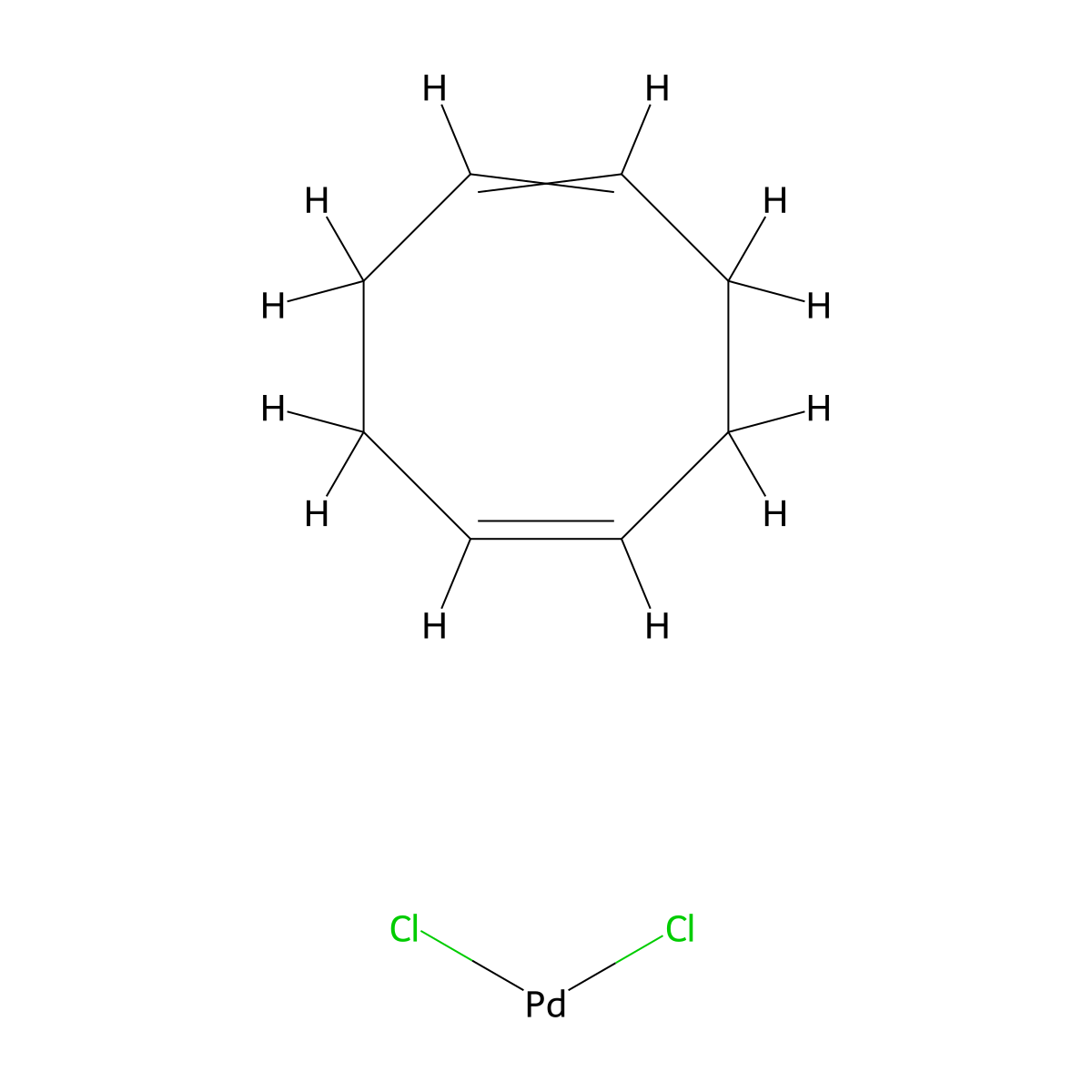 Dichloro(1,5-cyclooctadiene)palladium(II) , Pd(COD)Cl2 molecular structure, CAS 12107-56-1