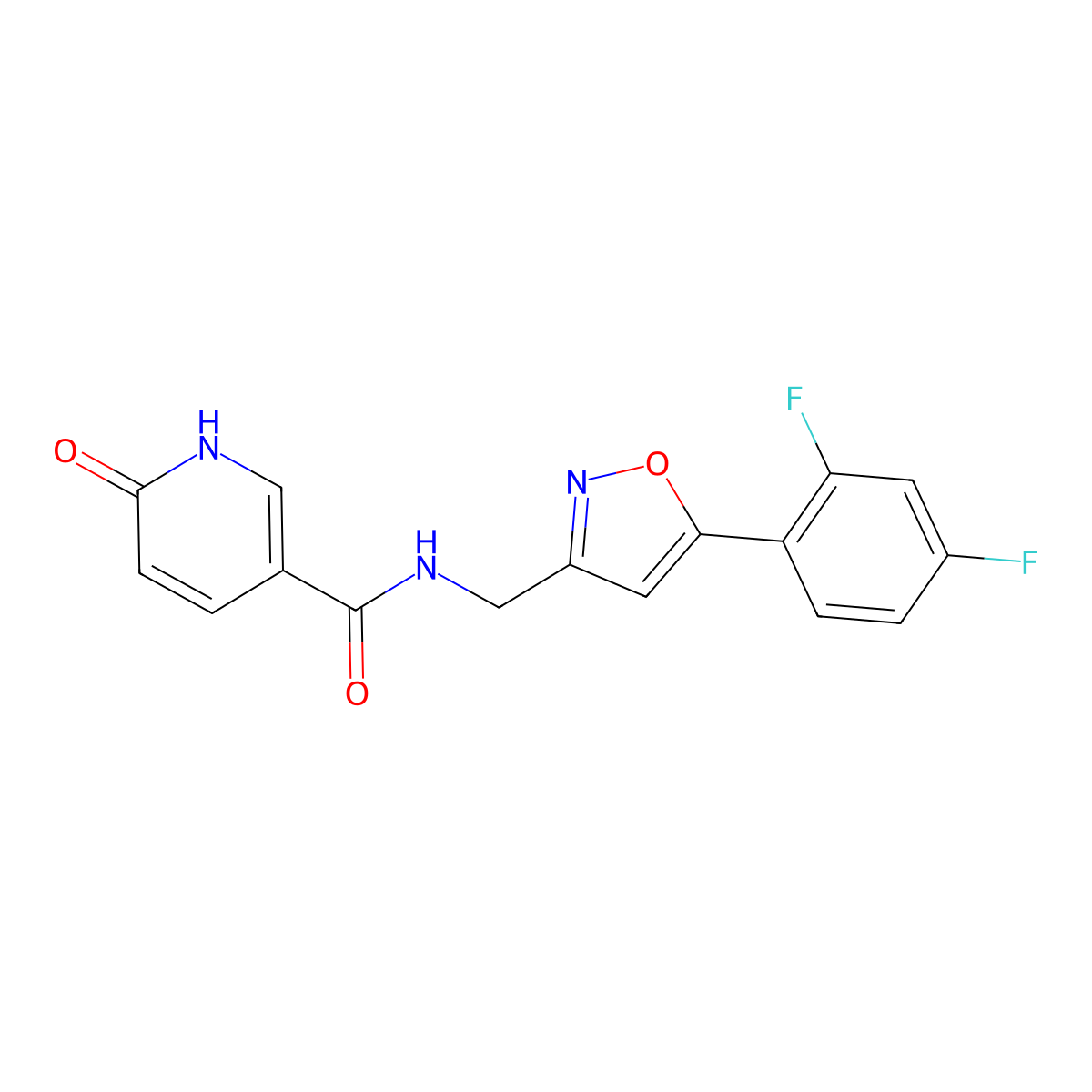 N-((5-(2,4-difluorophenyl)isoxazol-3-yl)methyl)-6-oxo-1,6-dihydropyridine-3-carboxamide molecular structure, CAS 1210705-84-2