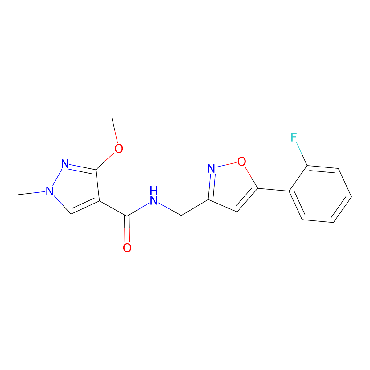 N-((5-(2-fluorophenyl)isoxazol-3-yl)methyl)-3-methoxy-1-methyl-1H-pyrazole-4-carboxamide molecular structure, CAS 1210706-44-7