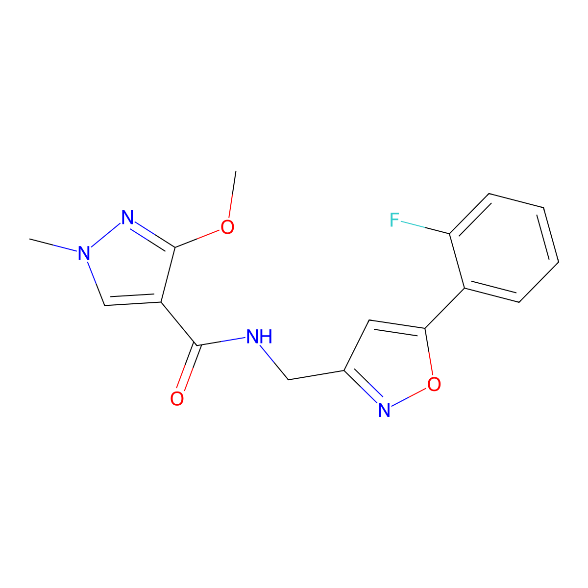 N-((5-(2-fluorophenyl)isoxazol-3-yl)methyl)-3-methoxy-1-methyl-1H-pyrazole-4-carboxamide molecular structure, CAS 1210706-44-7