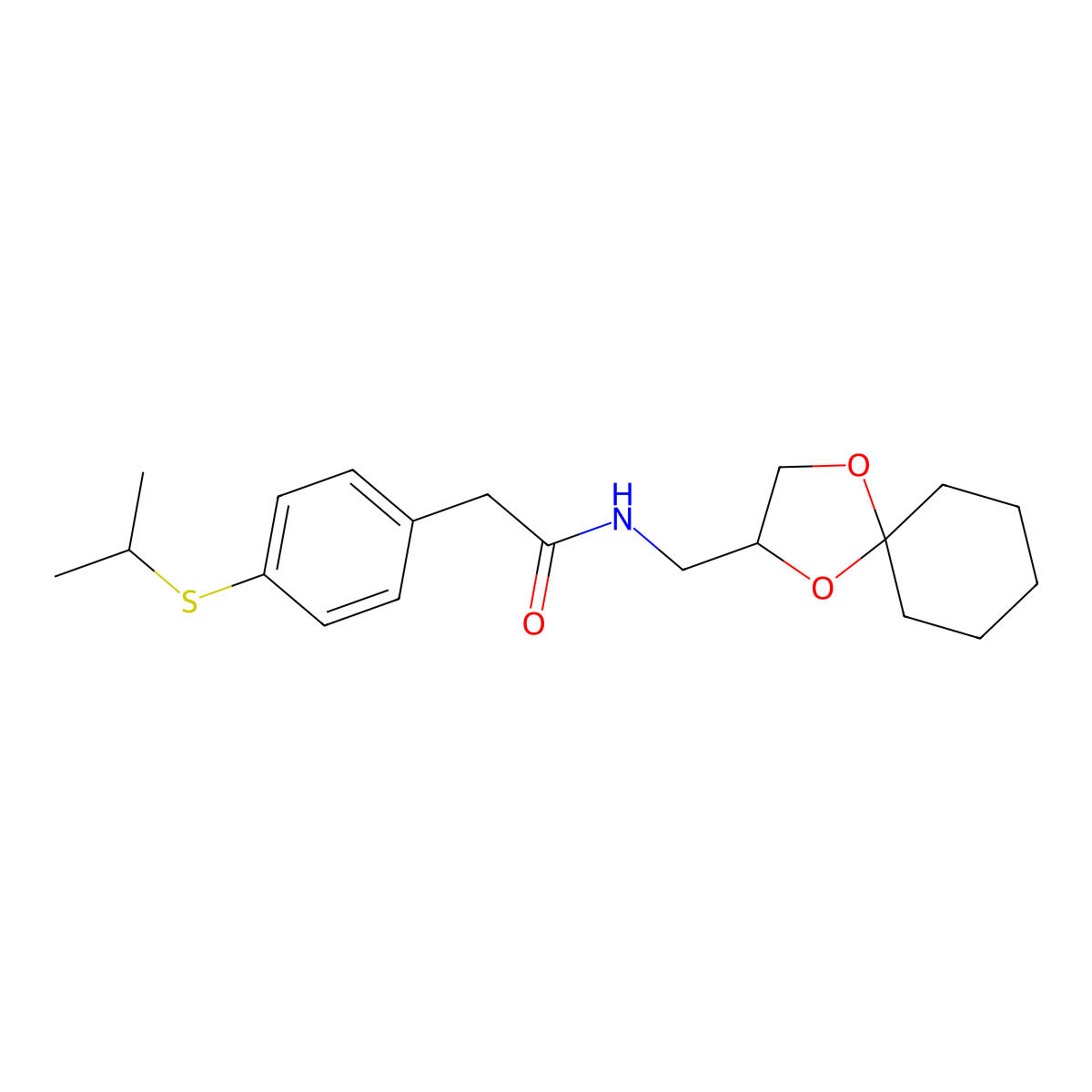 N-(1,4-dioxaspiro[4.5]decan-2-ylmethyl)-2-(4-(isopropylthio)phenyl)acetamide molecular structure, CAS 1210707-06-4
