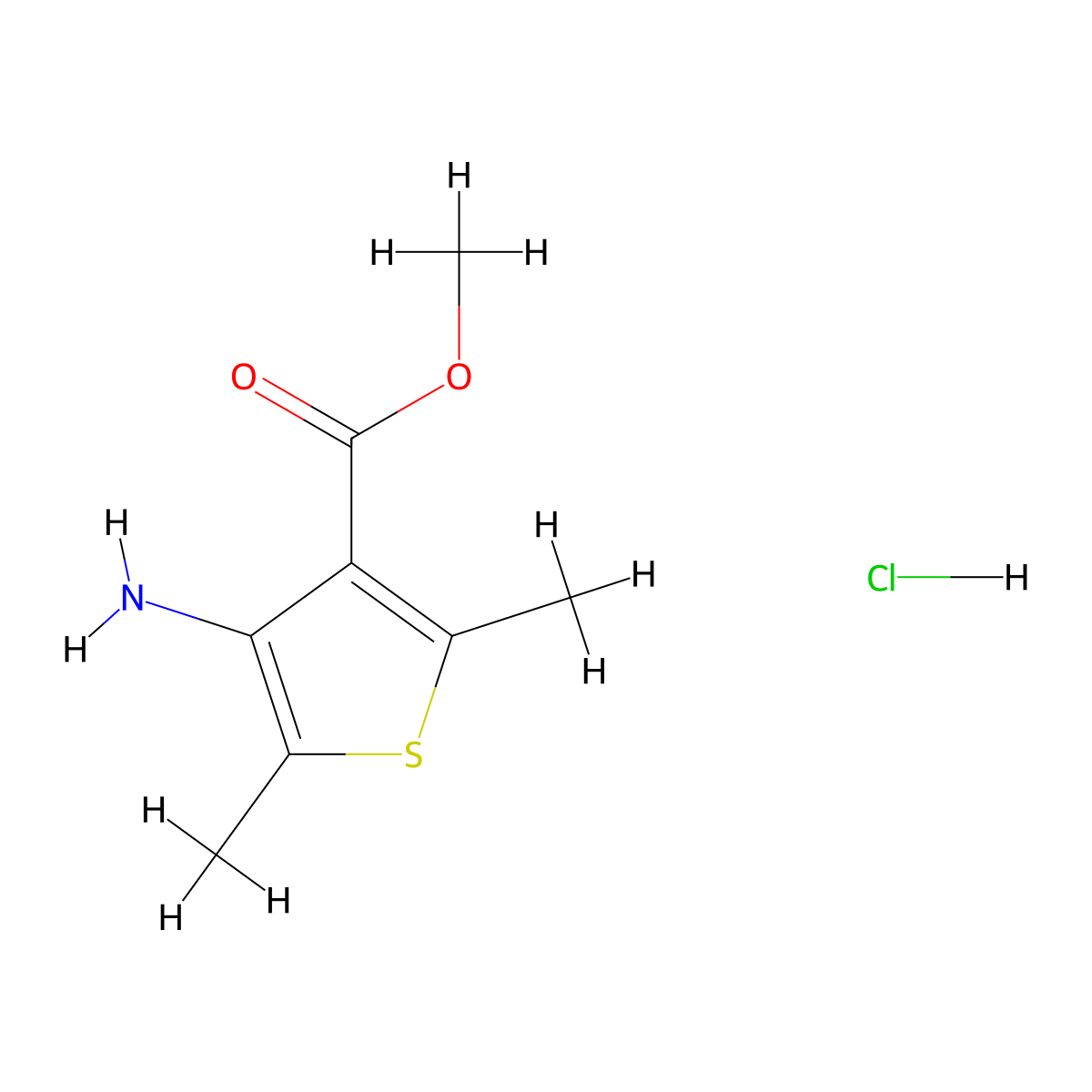 Methyl 4-amino-2,5-dimethylthiophene-3-carboxylate hydrochloride molecular structure, CAS 121071-73-6