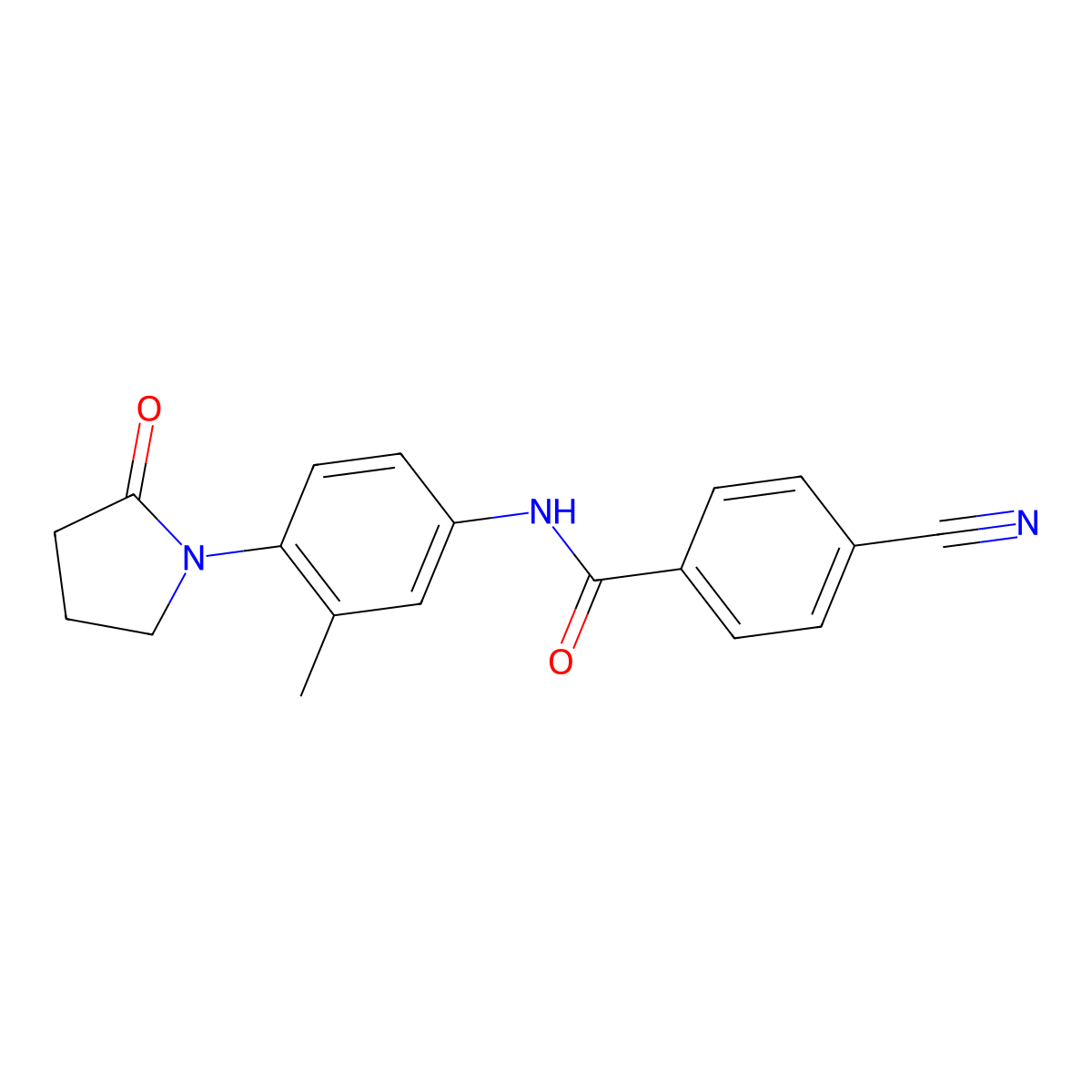 4-cyano-N-[3-methyl-4-(2-oxopyrrolidin-1-yl)phenyl]benzamide molecular structure, CAS 1210712-90-5