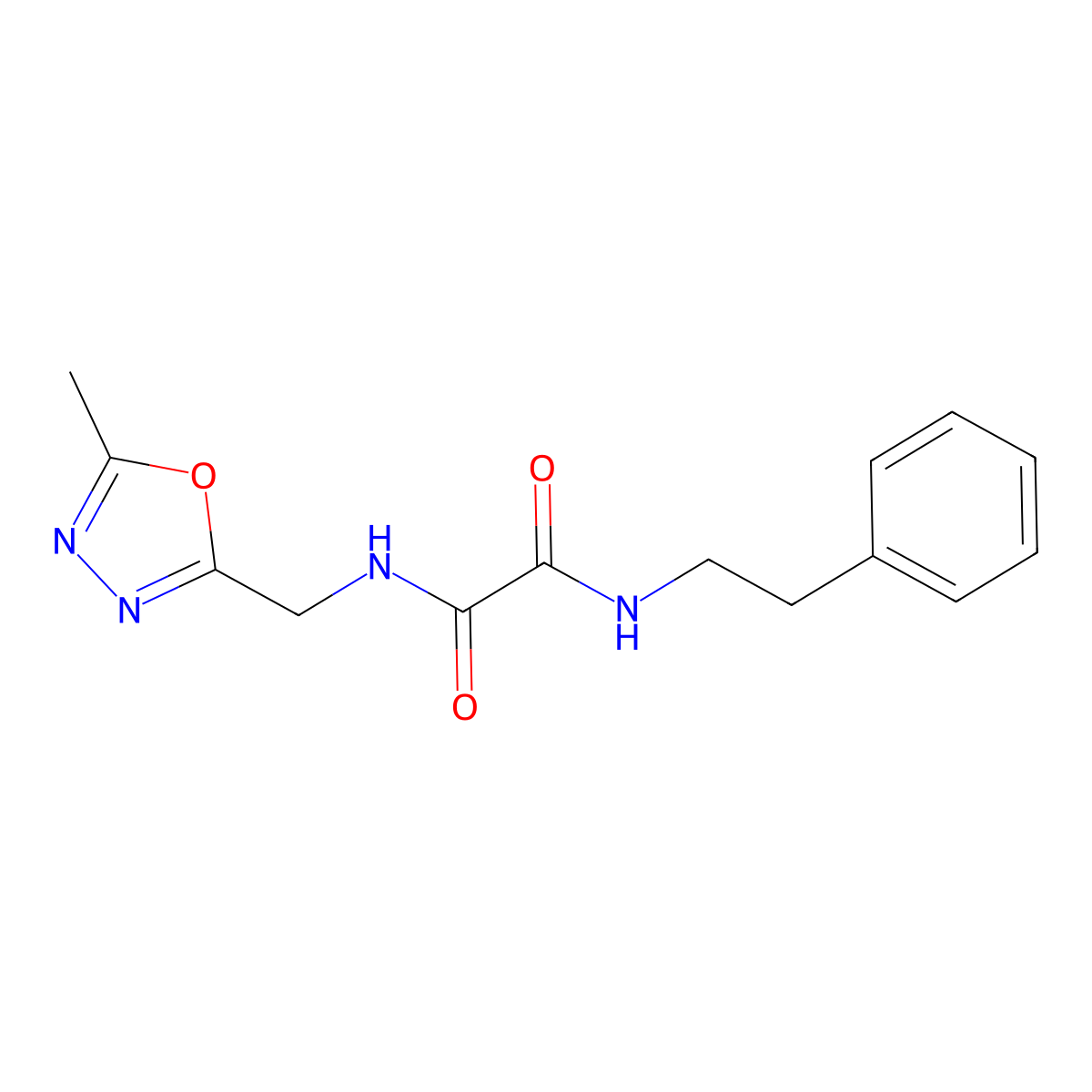 N1-((5-methyl-1,3,4-oxadiazol-2-yl)methyl)-N2-phenethyloxalamide molecular structure, CAS 1210713-33-9