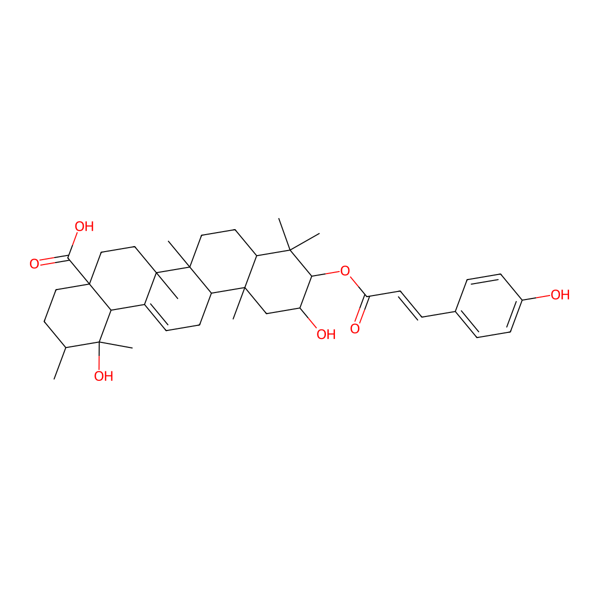 1,11-Dihydroxy-10-[3-(4-hydroxyphenyl)prop-2-enoyloxy]-1,2,6a,6b,9,9,12a-heptamethyl-2,3,4,5,6,6a,7,8,8a,10,11,12,13,14b-tetradecahydropicene-4a-carboxylic acid molecular structure, CAS 121072-40-0