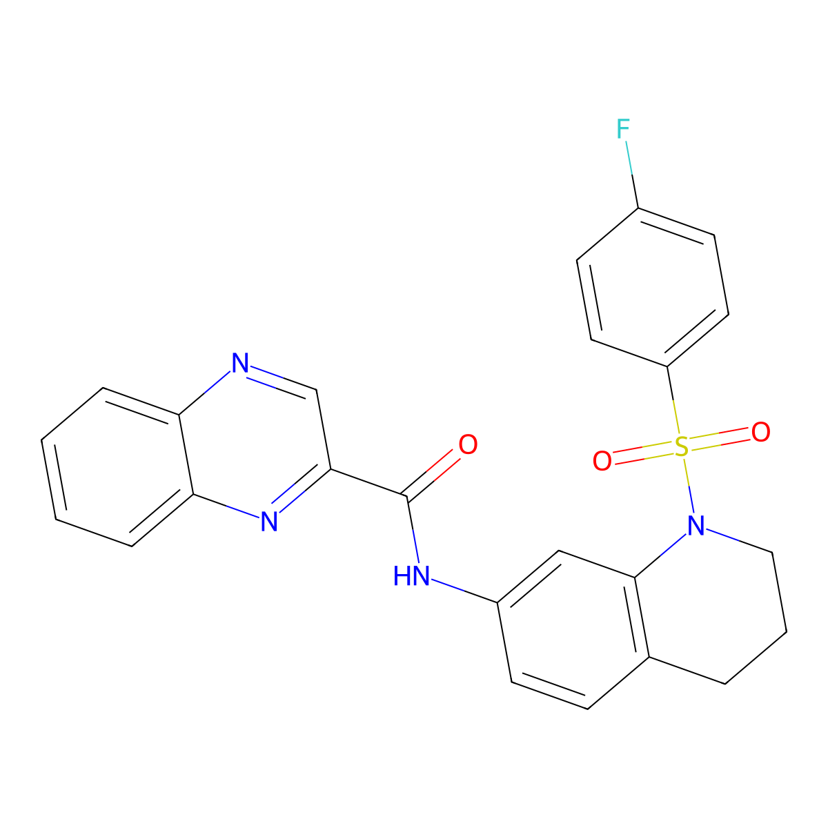 N-(1-((4-fluorophenyl)sulfonyl)-1,2,3,4-tetrahydroquinolin-7-yl)quinoxaline-2-carboxamide molecular structure, CAS 1210722-12-5