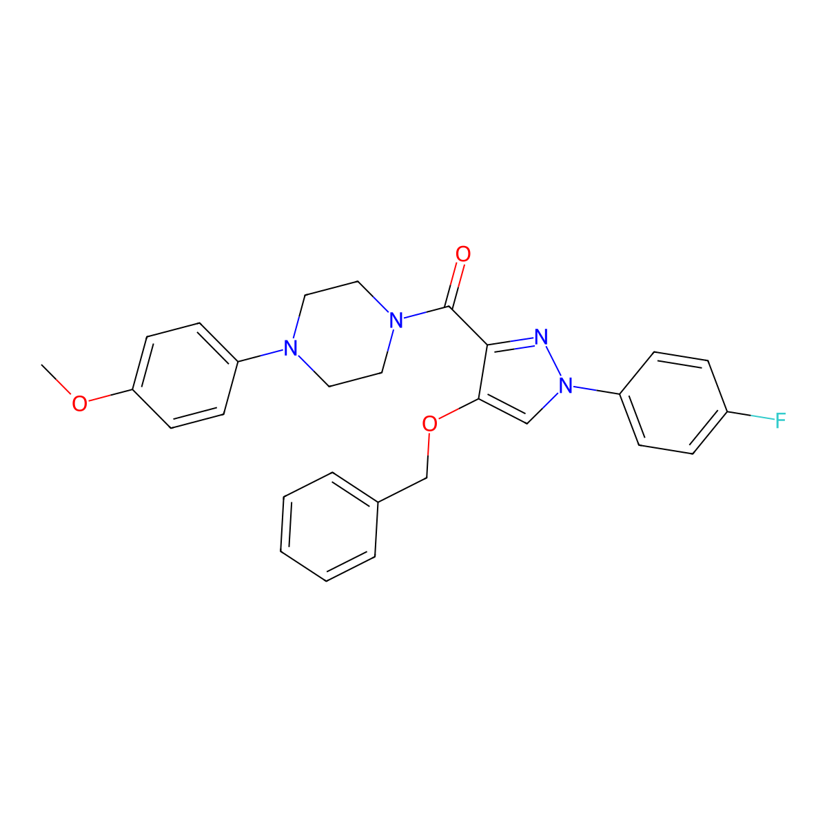 1-[4-(benzyloxy)-1-(4-fluorophenyl)-1H-pyrazole-3-carbonyl]-4-(4-methoxyphenyl)piperazine molecular structure, CAS 1210724-19-8