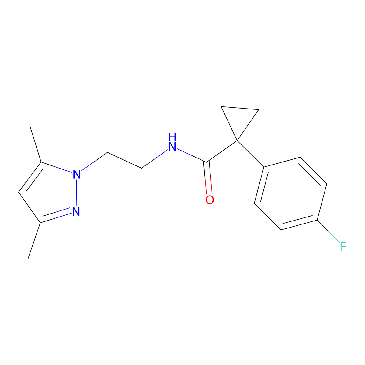 N-(2-(3,5-dimethyl-1H-pyrazol-1-yl)ethyl)-1-(4-fluorophenyl)cyclopropanecarboxamide molecular structure, CAS 1210725-36-2