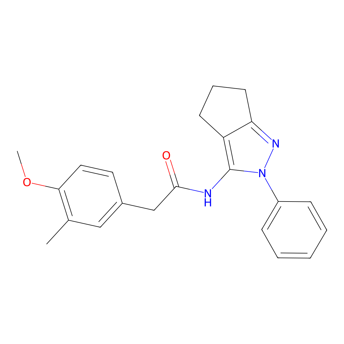2-(4-methoxy-3-methylphenyl)-N-(2-phenyl-2,4,5,6-tetrahydrocyclopenta[c]pyrazol-3-yl)acetamide molecular structure, CAS 1210726-52-5