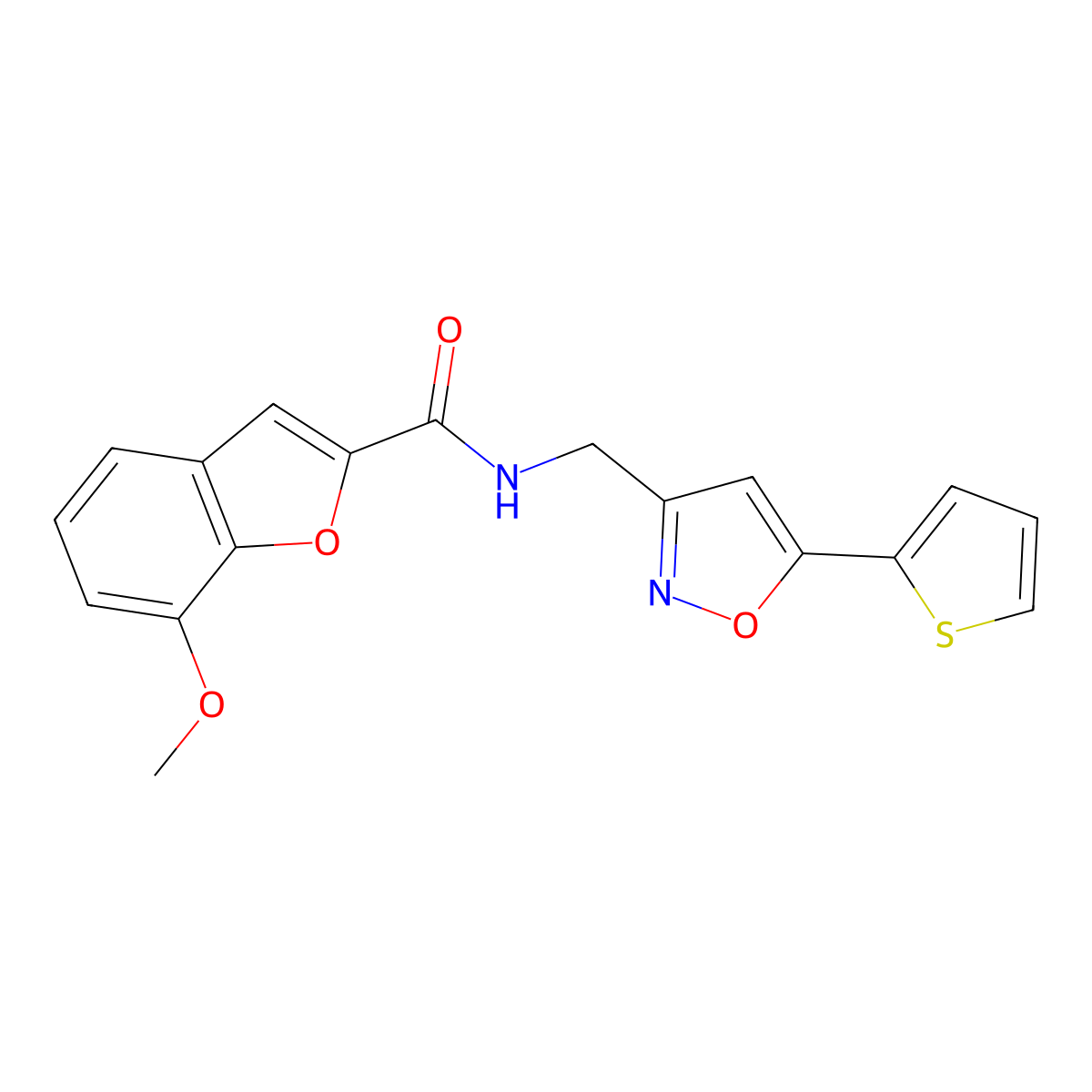 7-methoxy-N-((5-(thiophen-2-yl)isoxazol-3-yl)methyl)benzofuran-2-carboxamide molecular structure, CAS 1210727-43-7