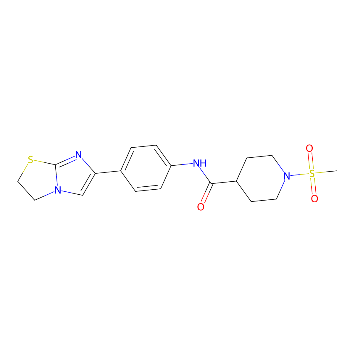 N-(4-(2,3-dihydroimidazo[2,1-b]thiazol-6-yl)phenyl)-1-(methylsulfonyl)piperidine-4-carboxamide molecular structure, CAS 1210728-03-2