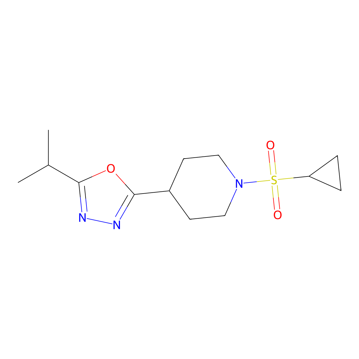 2-(1-(Cyclopropylsulfonyl)piperidin-4-yl)-5-isopropyl-1,3,4-oxadiazole molecular structure, CAS 1210738-56-9