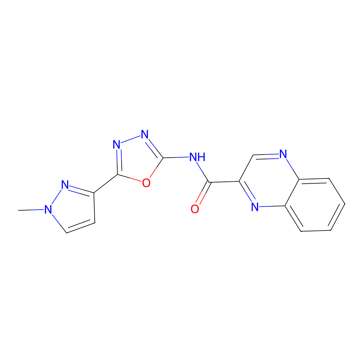 N-[5-(1-methyl-1H-pyrazol-3-yl)-1,3,4-oxadiazol-2-yl]quinoxaline-2-carboxamide molecular structure, CAS 1210739-18-6