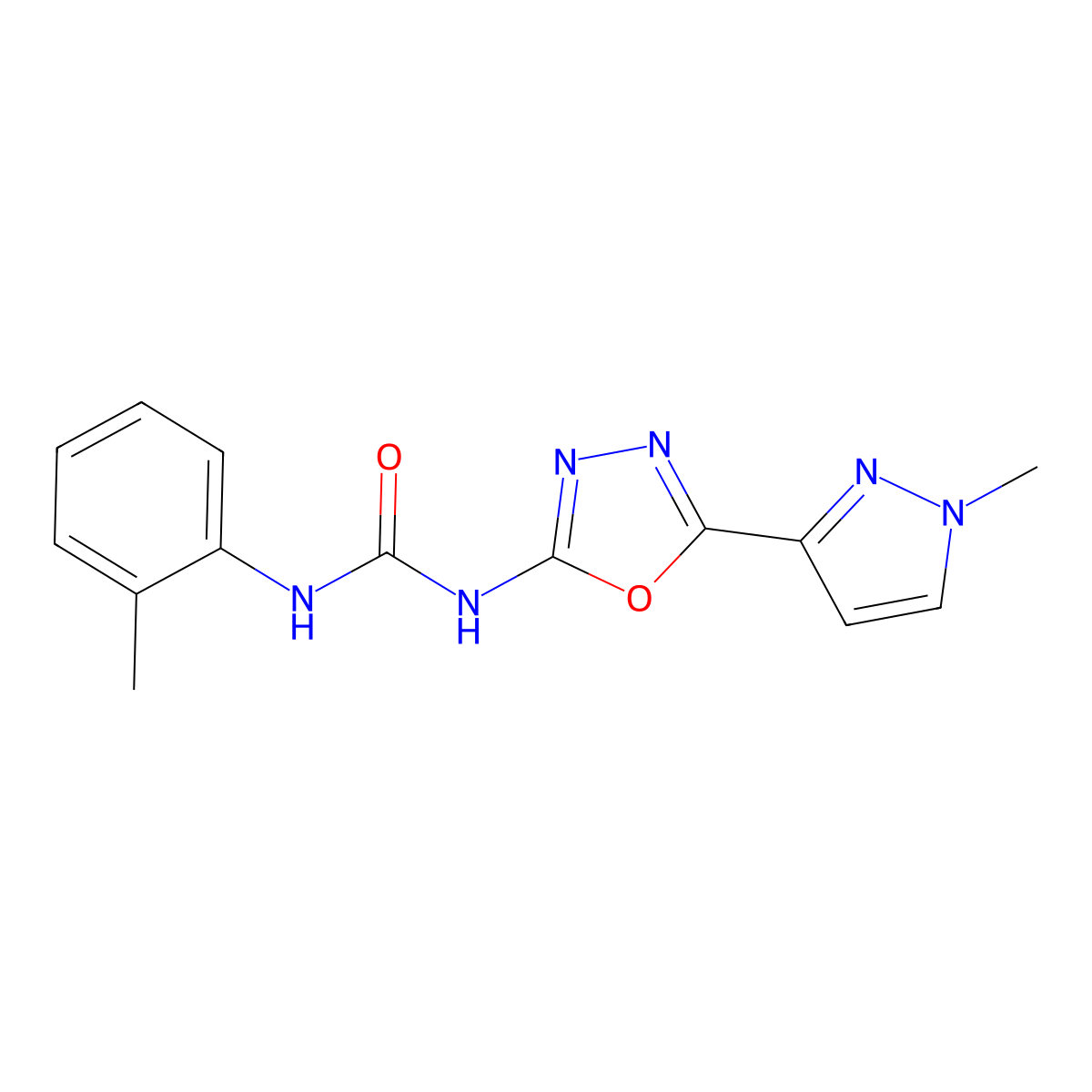 1-(5-(1-methyl-1H-pyrazol-3-yl)-1,3,4-oxadiazol-2-yl)-3-(o-tolyl)urea molecular structure, CAS 1210749-59-9