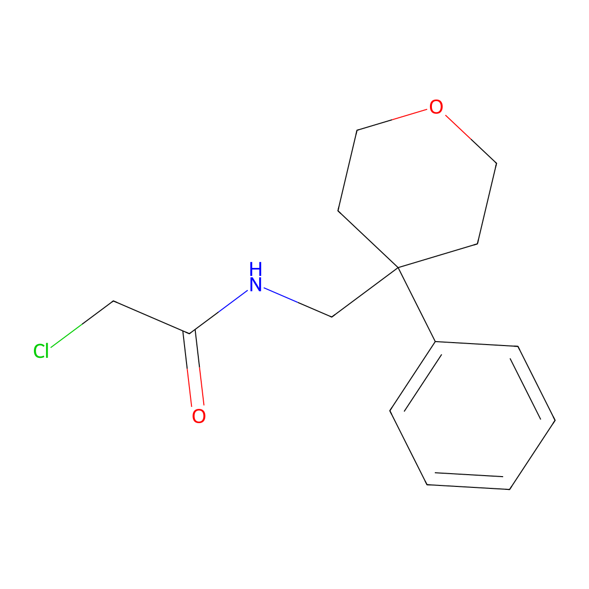 2-chloro-N-[(4-phenyloxan-4-yl)methyl]acetamide molecular structure, CAS 1210754-44-1