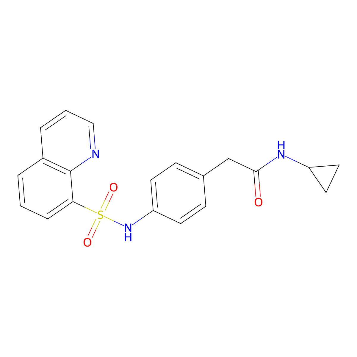 N-Cyclopropyl-2-[4-(quinoline-8-sulfonamido)phenyl]acetamide molecular structure, CAS 1210767-24-0