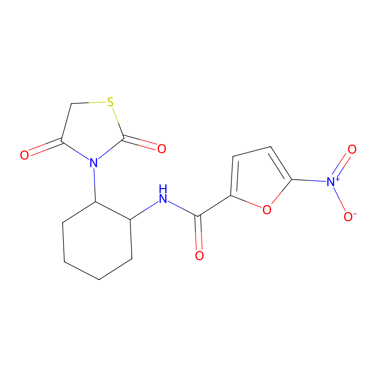 N-(2-(2,4-dioxothiazolidin-3-yl)cyclohexyl)-5-nitrofuran-2-carboxamide molecular structure, CAS 1210770-95-8