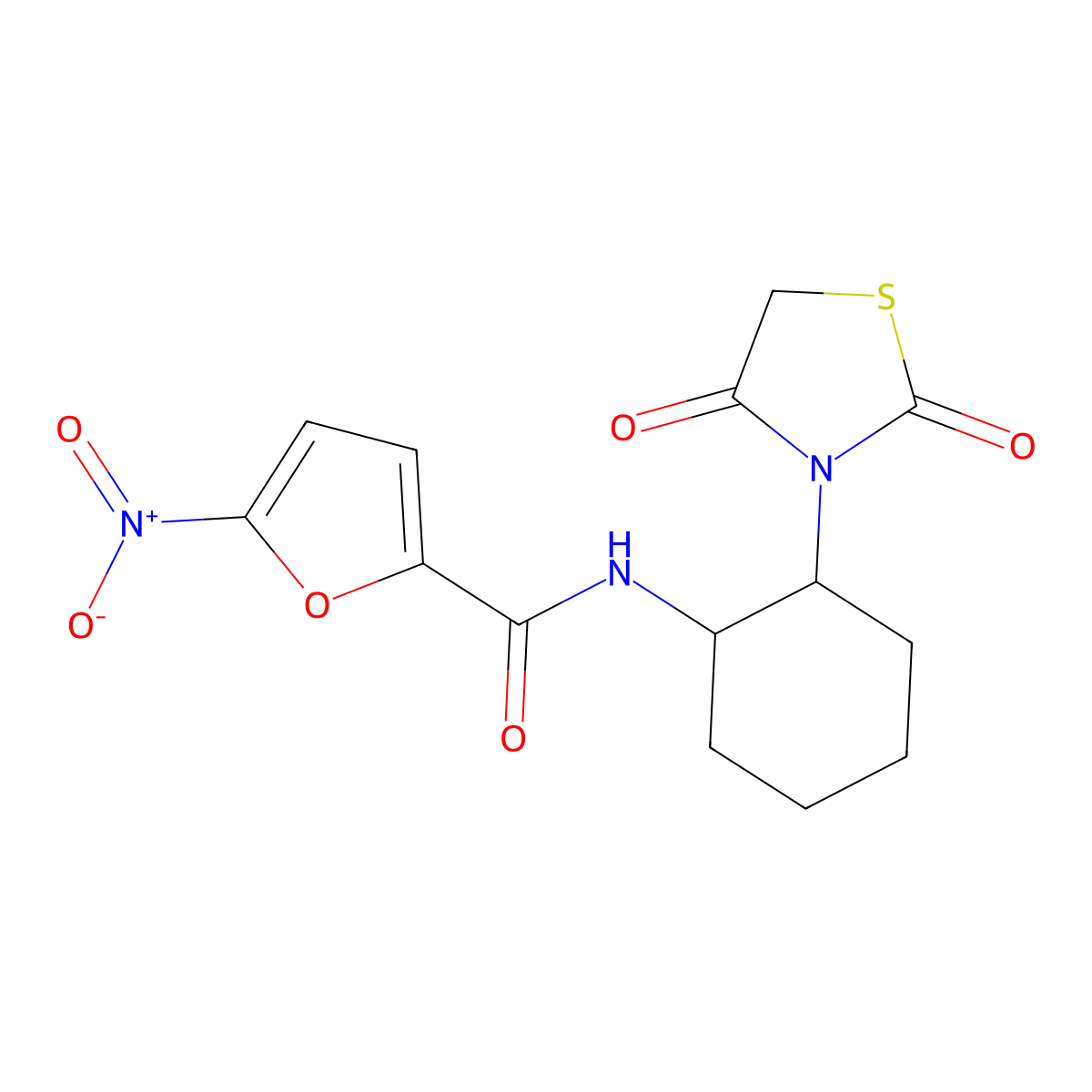 N-(2-(2,4-dioxothiazolidin-3-yl)cyclohexyl)-5-nitrofuran-2-carboxamide molecular structure, CAS 1210770-95-8