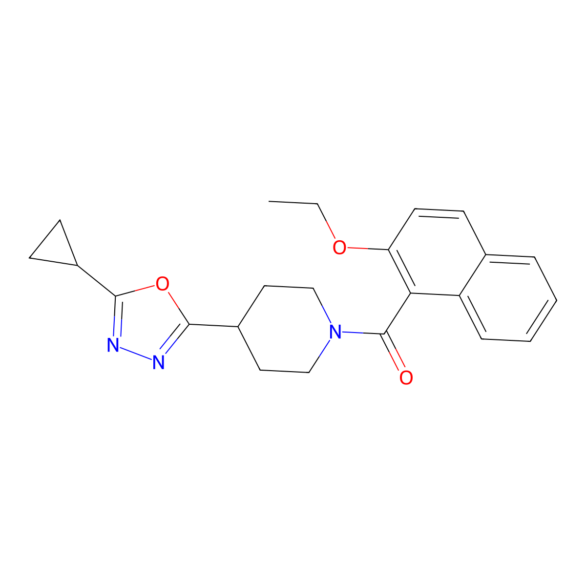 (4-(5-Cyclopropyl-1,3,4-oxadiazol-2-yl)piperidin-1-yl)(2-ethoxynaphthalen-1-yl)methanone molecular structure, CAS 1210771-29-1