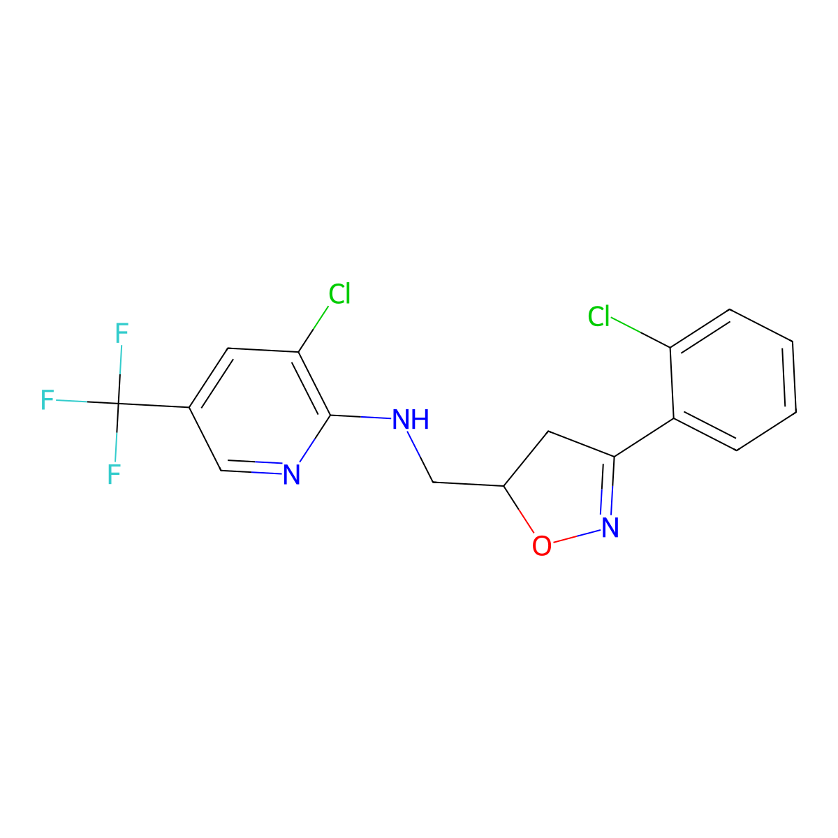 3-chloro-N-{[3-(2-chlorophenyl)-4,5-dihydro-5-isoxazolyl]methyl}-5-(trifluoromethyl)-2-pyridinamine molecular structure, CAS 1210773-36-6