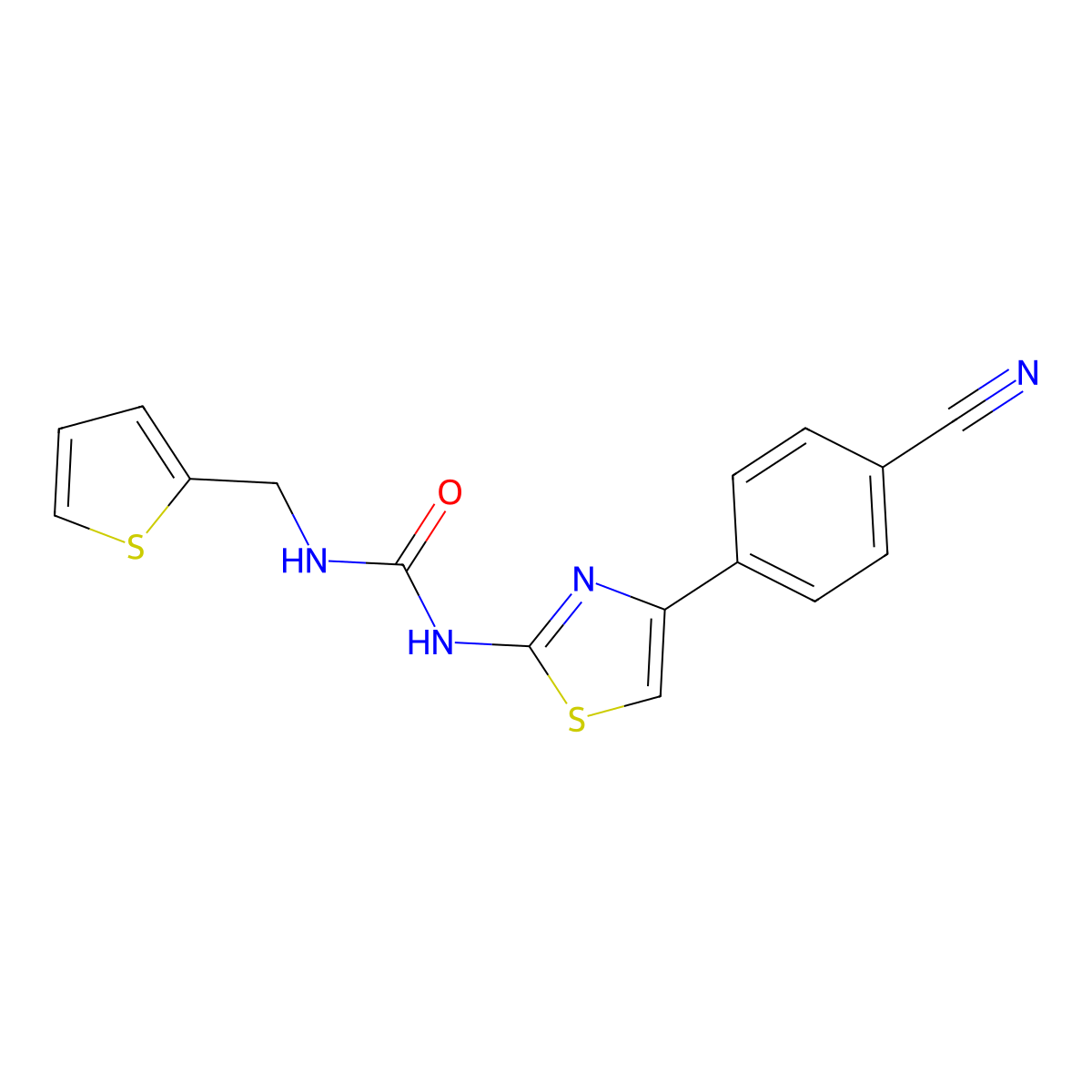 1-(4-(4-Cyanophenyl)thiazol-2-yl)-3-(thiophen-2-ylmethyl)urea molecular structure, CAS 1210773-68-4
