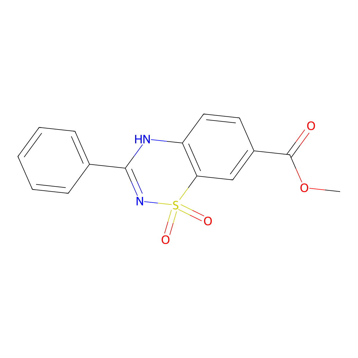 methyl 1,1-dioxo-3-phenyl-4H-1,2,4-benzothiadiazine-7-carboxylate molecular structure, CAS 1210774-95-0