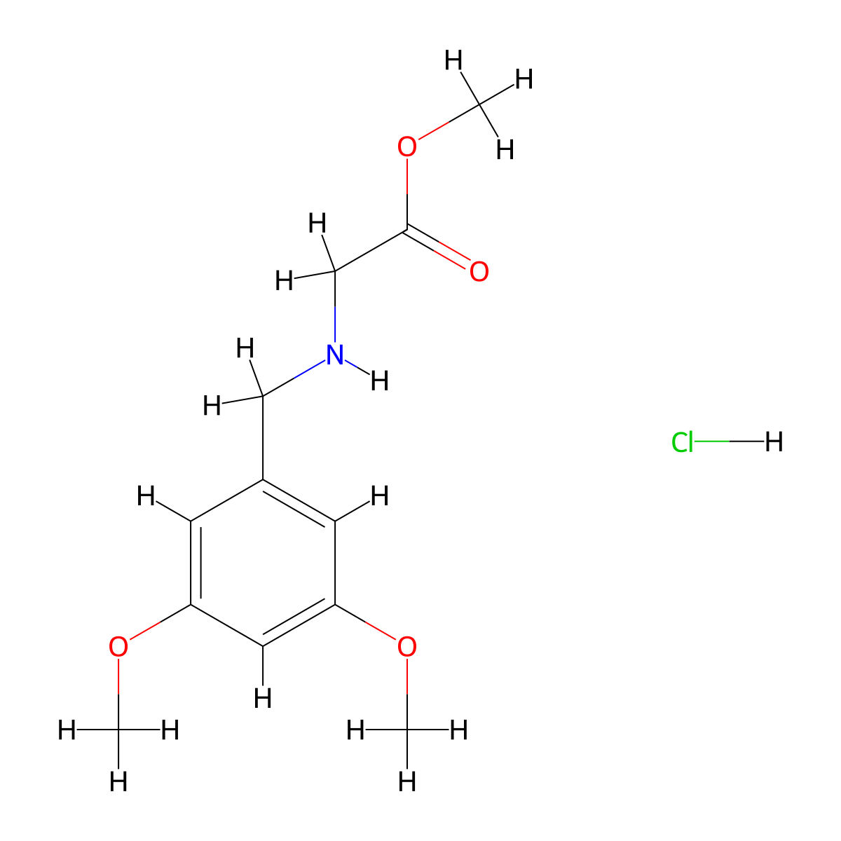 Methyl 2-{[(3,5-dimethoxyphenyl)methyl]amino}acetate hydrochloride molecular structure, CAS 1210775-07-7
