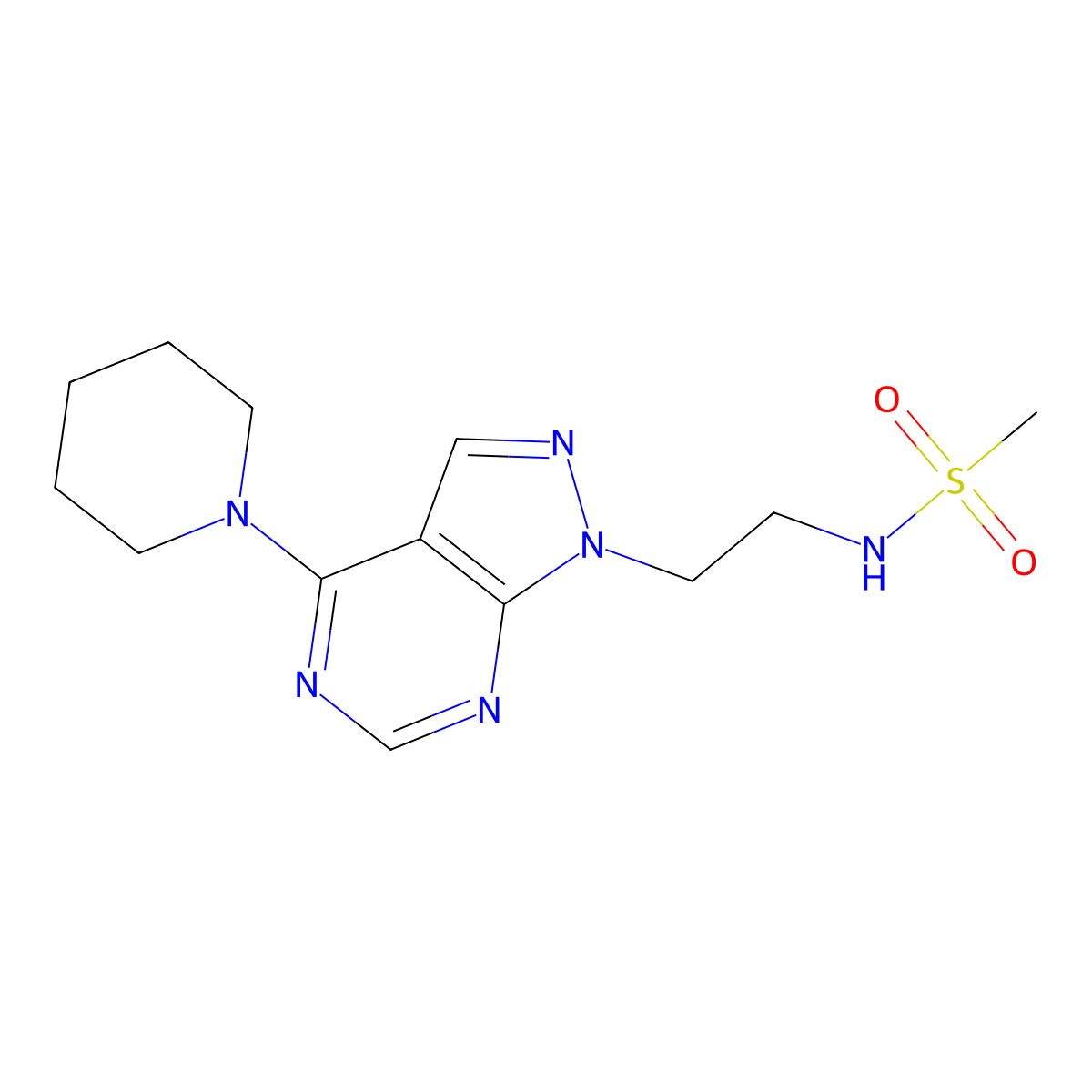 N-(2-(4-(piperidin-1-yl)-1H-pyrazolo[3,4-d]pyrimidin-1-yl)ethyl)methanesulfonamide molecular structure, CAS 1210778-53-2