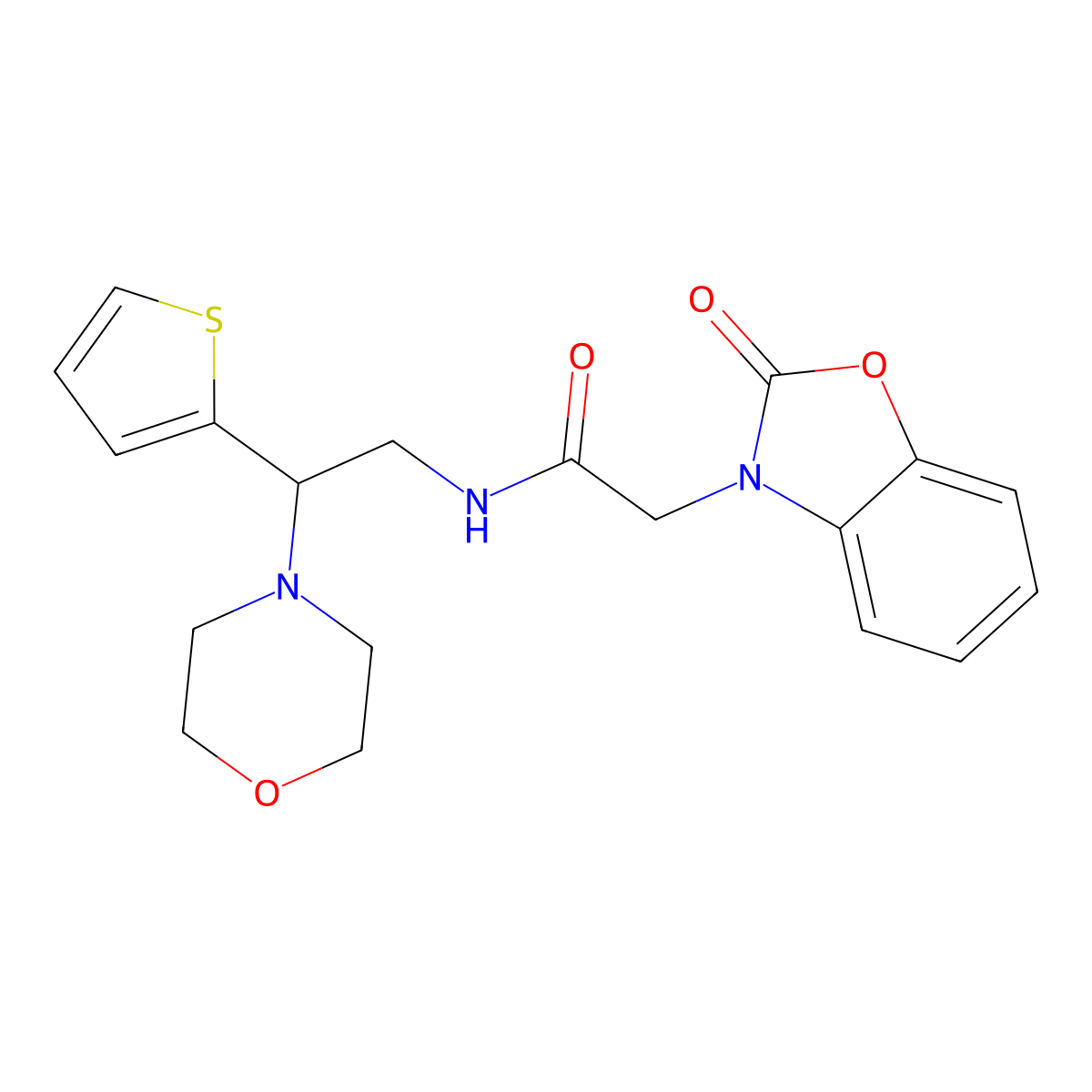 N-(2-morpholino-2-(thiophen-2-yl)ethyl)-2-(2-oxobenzo[d]oxazol-3(2H)-yl)acetamide molecular structure, CAS 1210780-47-4