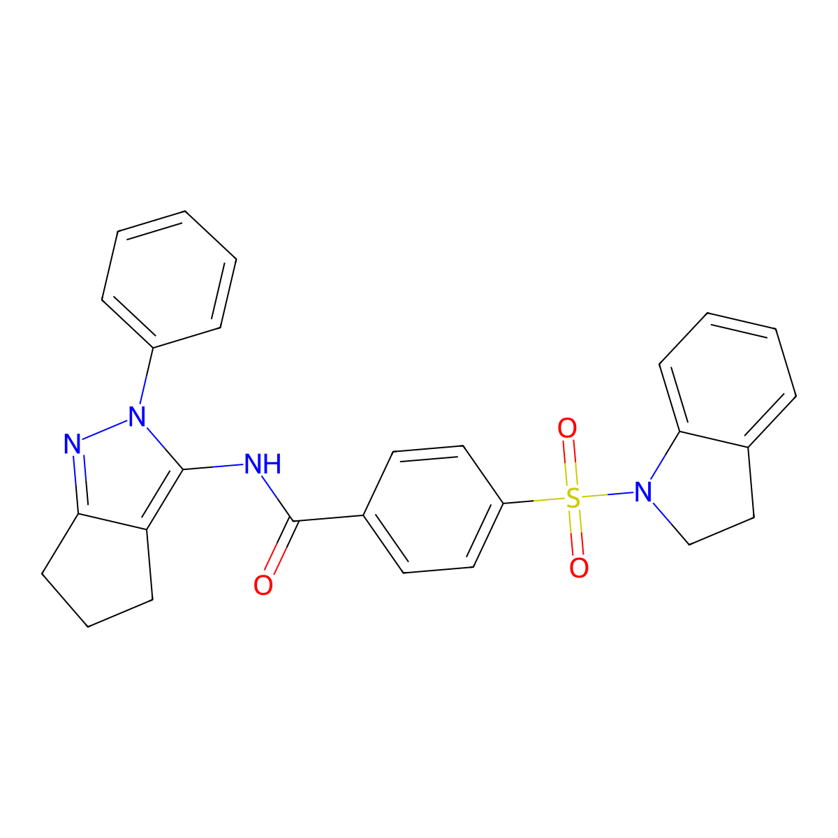 4-(indolin-1-ylsulfonyl)-N-(2-phenyl-2,4,5,6-tetrahydrocyclopenta[c]pyrazol-3-yl)benzamide molecular structure, CAS 1210781-42-2