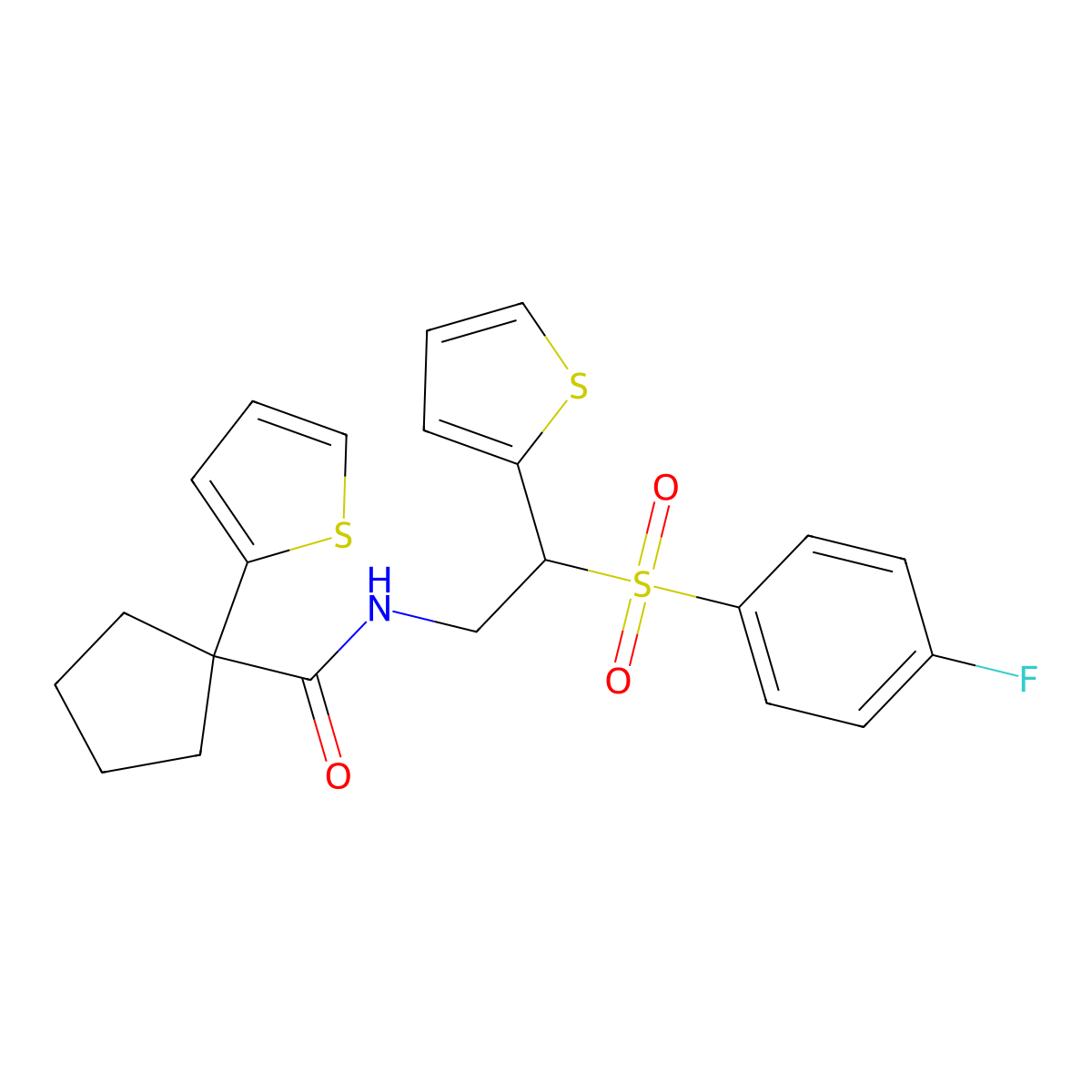N-(2-((4-fluorophenyl)sulfonyl)-2-(thiophen-2-yl)ethyl)-1-(thiophen-2-yl)cyclopentanecarboxamide molecular structure, CAS 1210787-19-1