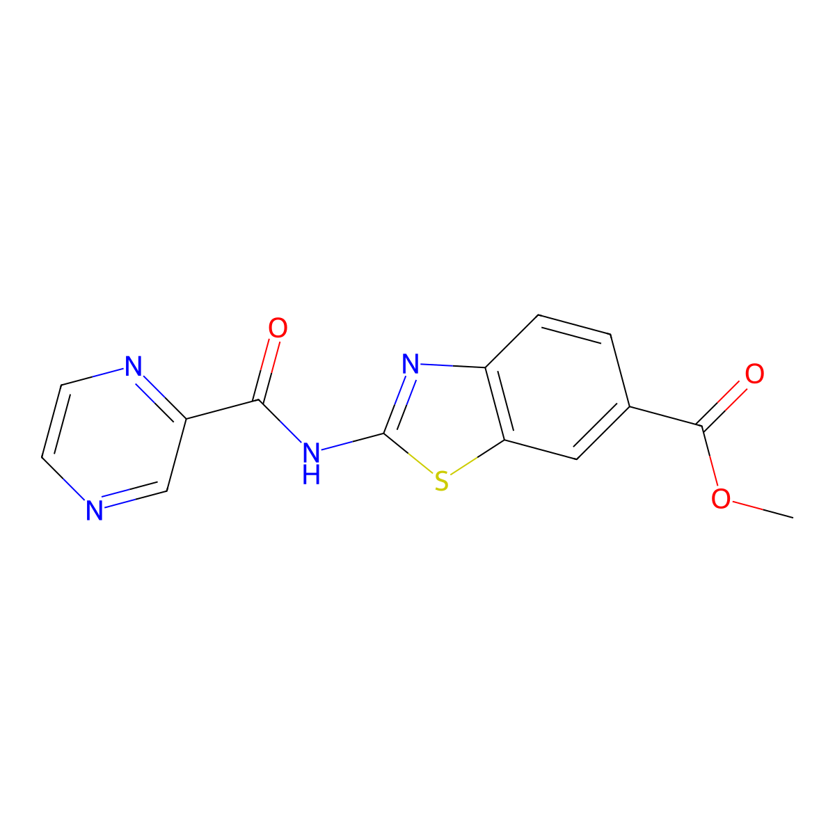 Methyl 2-(pyrazine-2-carboxamido)benzo[d]thiazole-6-carboxylate molecular structure, CAS 1210789-99-3