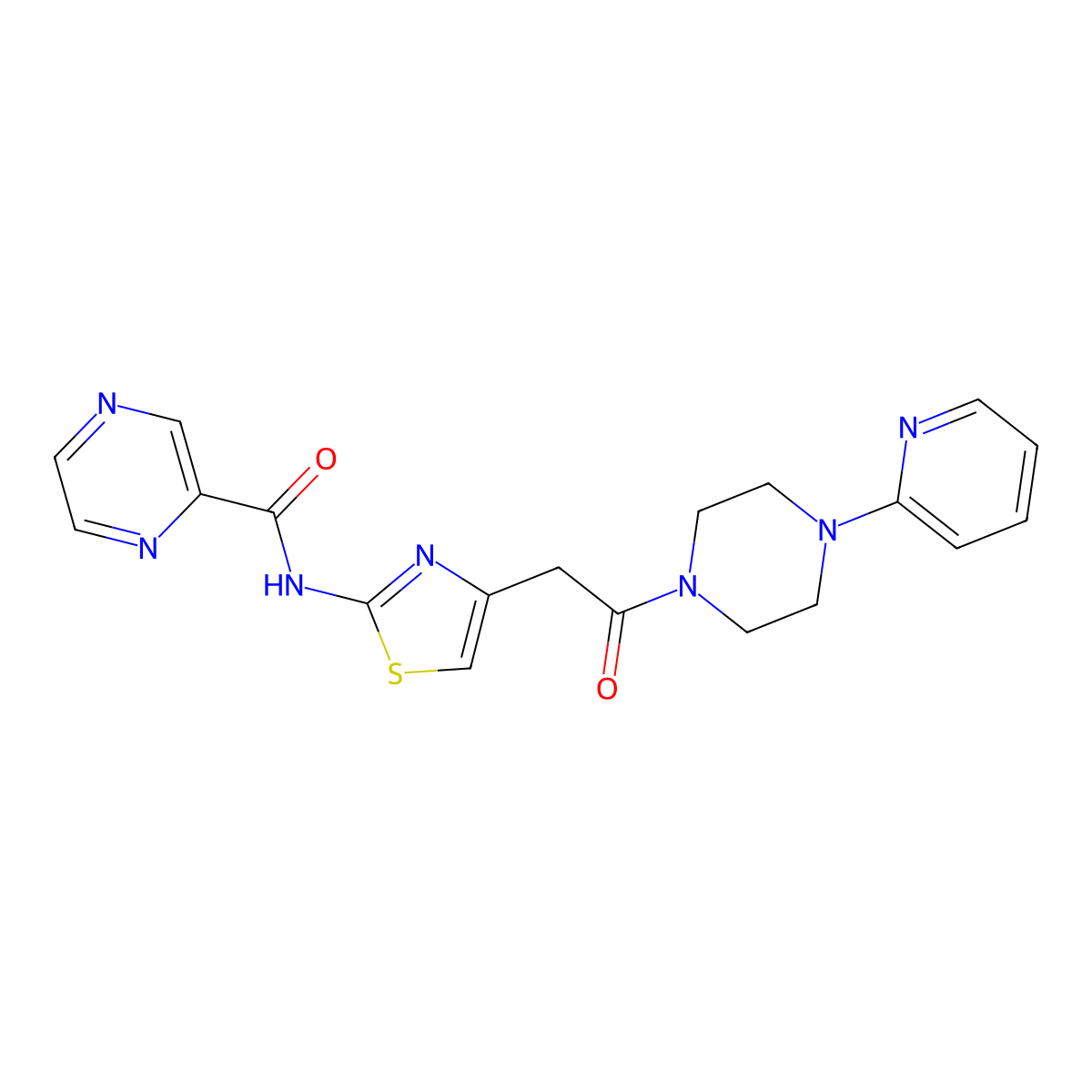 N-(4-(2-oxo-2-(4-(pyridin-2-yl)piperazin-1-yl)ethyl)thiazol-2-yl)pyrazine-2-carboxamide molecular structure, CAS 1210792-16-7