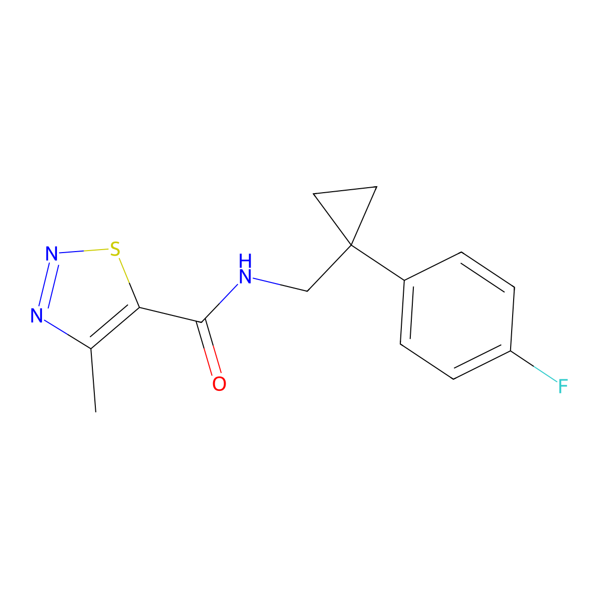 N-((1-(4-fluorophenyl)cyclopropyl)methyl)-4-methyl-1,2,3-thiadiazole-5-carboxamide molecular structure, CAS 1210800-11-5
