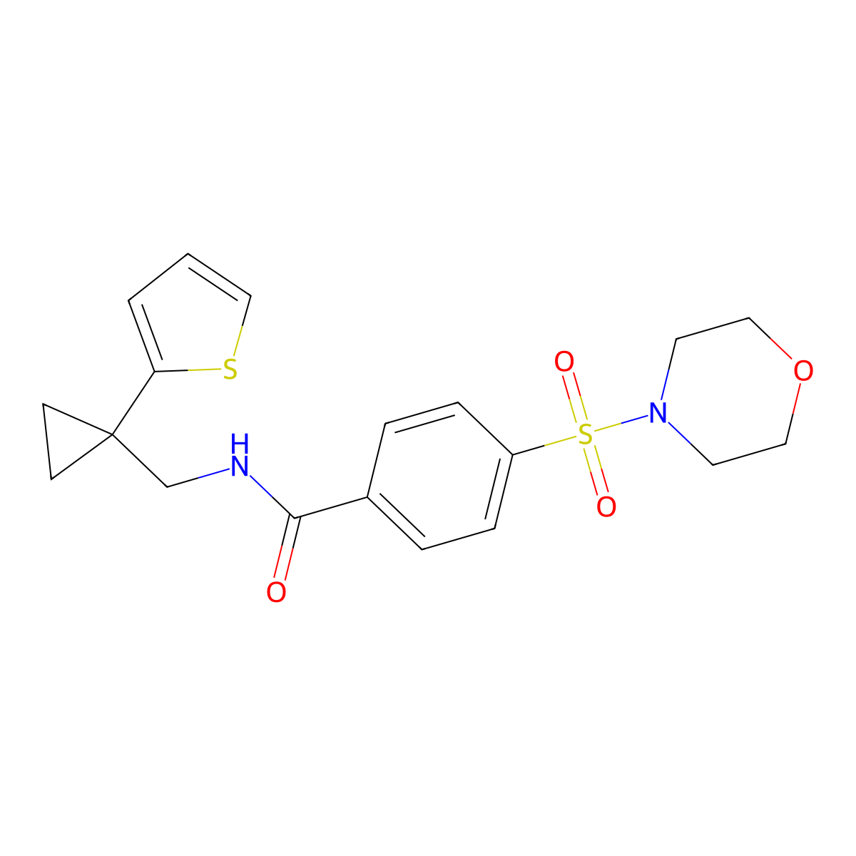 4-(morpholinosulfonyl)-N-((1-(thiophen-2-yl)cyclopropyl)methyl)benzamide molecular structure, CAS 1210805-83-6