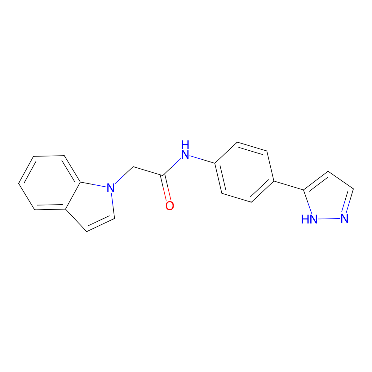 N-(4-(1H-pyrazol-3-yl)phenyl)-2-(1H-indol-1-yl)acetamide molecular structure, CAS 1210810-87-9