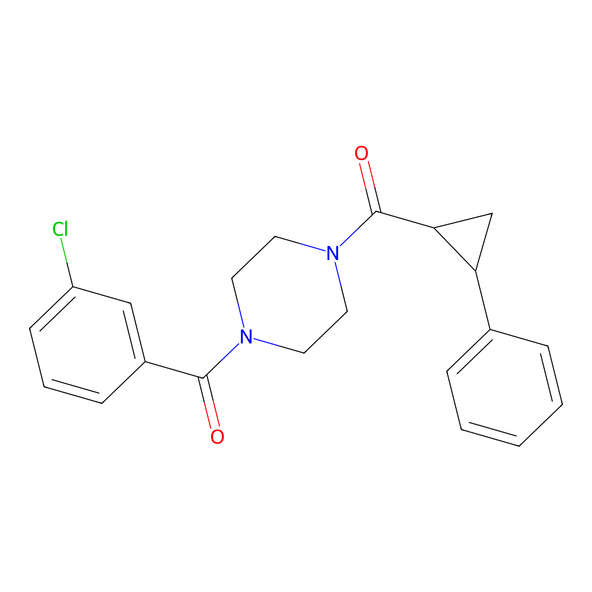 (4-(3-Chlorobenzoyl)piperazin-1-yl)(2-phenylcyclopropyl)methanone molecular structure, CAS 1210817-68-7