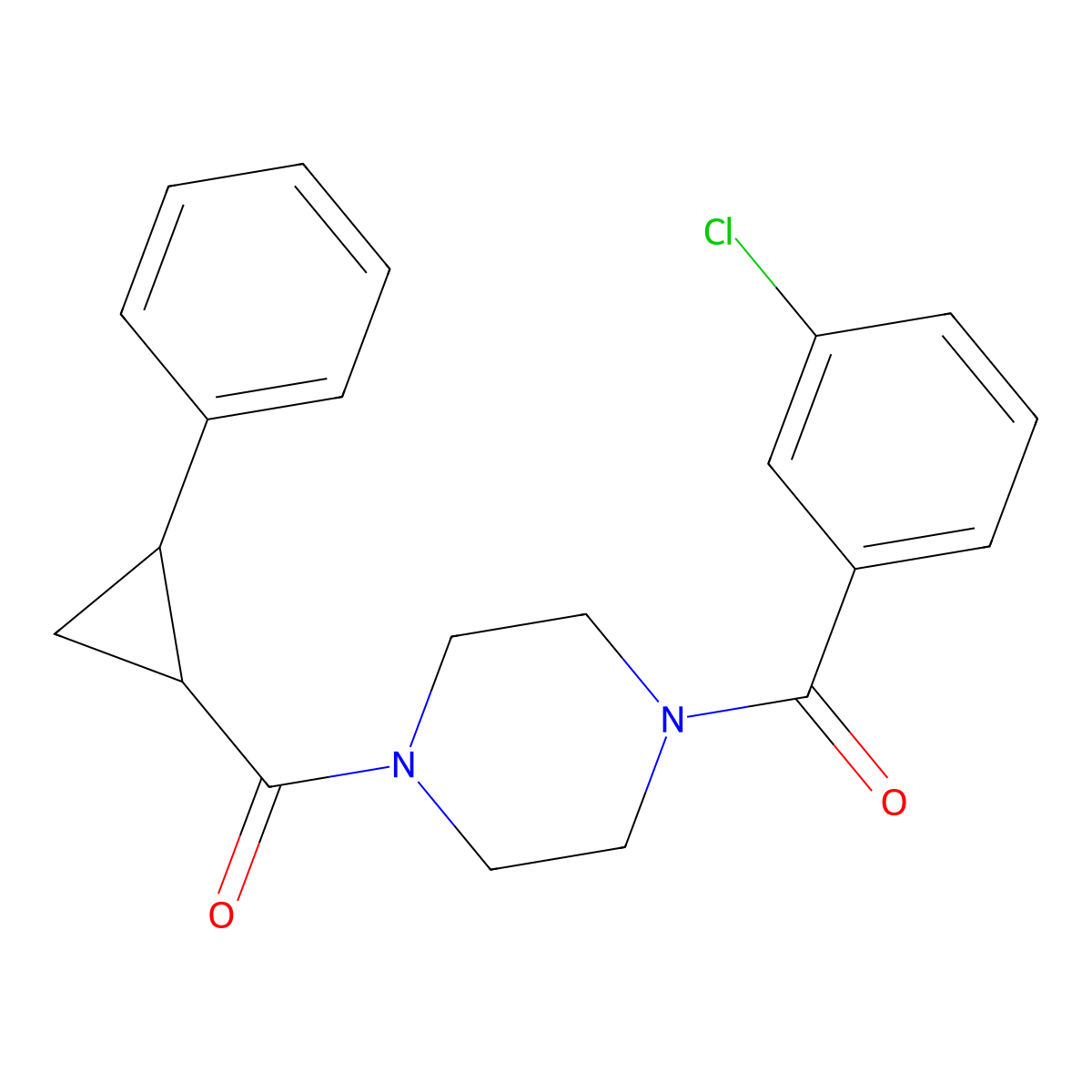 (4-(3-Chlorobenzoyl)piperazin-1-yl)(2-phenylcyclopropyl)methanone molecular structure, CAS 1210817-68-7