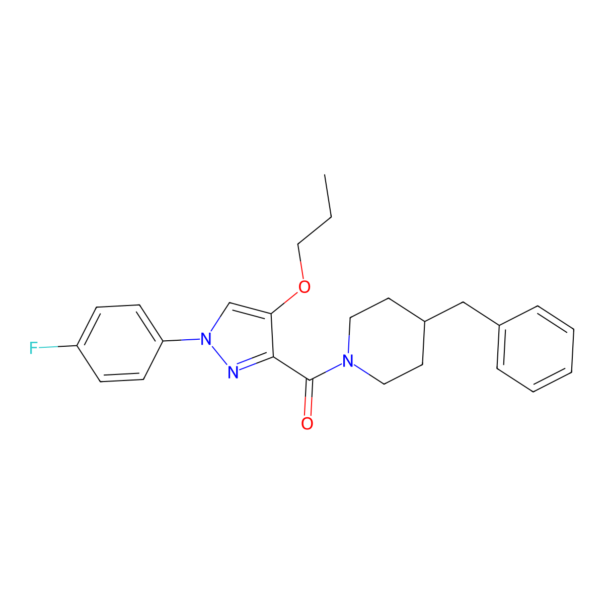 4-benzyl-1-[1-(4-fluorophenyl)-4-propoxy-1H-pyrazole-3-carbonyl]piperidine molecular structure, CAS 1210818-93-1