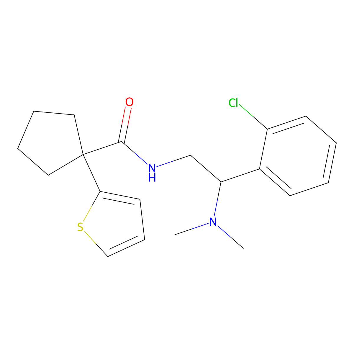 N-(2-(2-chlorophenyl)-2-(dimethylamino)ethyl)-1-(thiophen-2-yl)cyclopentanecarboxamide molecular structure, CAS 1210833-67-2