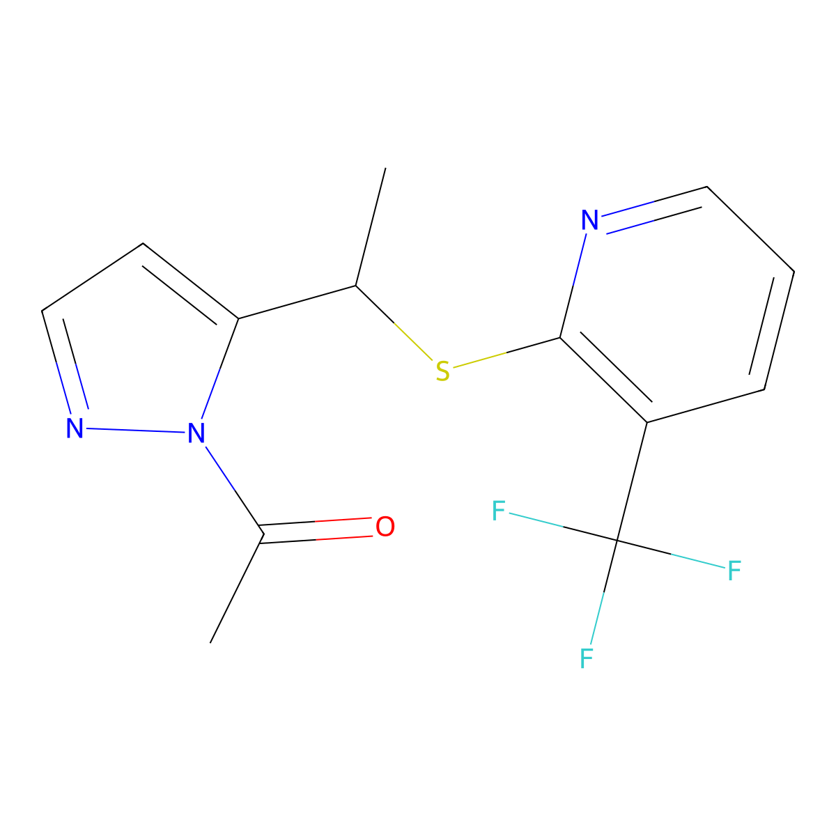 1-[5-(1-{[3-(trifluoromethyl)-2-pyridinyl]sulfanyl}ethyl)-1H-pyrazol-1-yl]-1-ethanone molecular structure, CAS 1210834-67-5