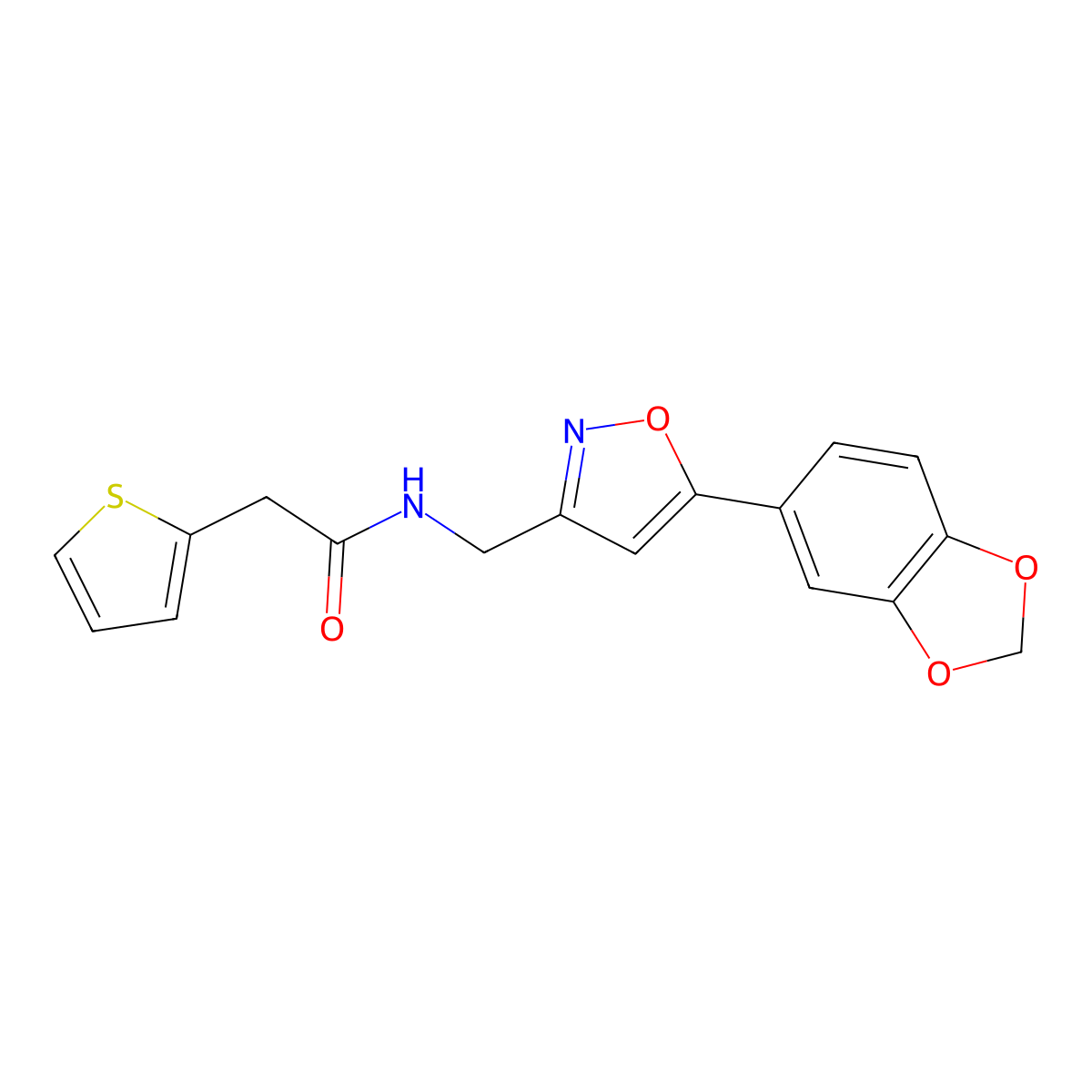 N-((5-(benzo[d][1,3]dioxol-5-yl)isoxazol-3-yl)methyl)-2-(thiophen-2-yl)acetamide molecular structure, CAS 1210835-17-8