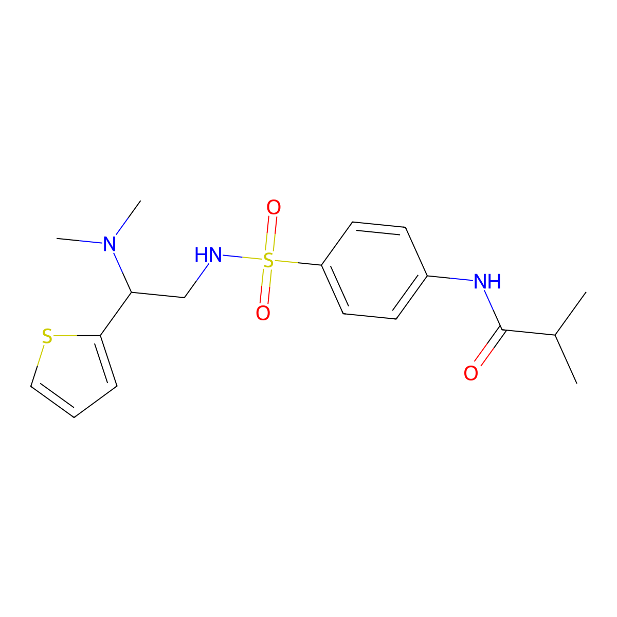 N-(4-(N-(2-(dimethylamino)-2-(thiophen-2-yl)ethyl)sulfamoyl)phenyl)isobutyramide molecular structure, CAS 1210836-69-3