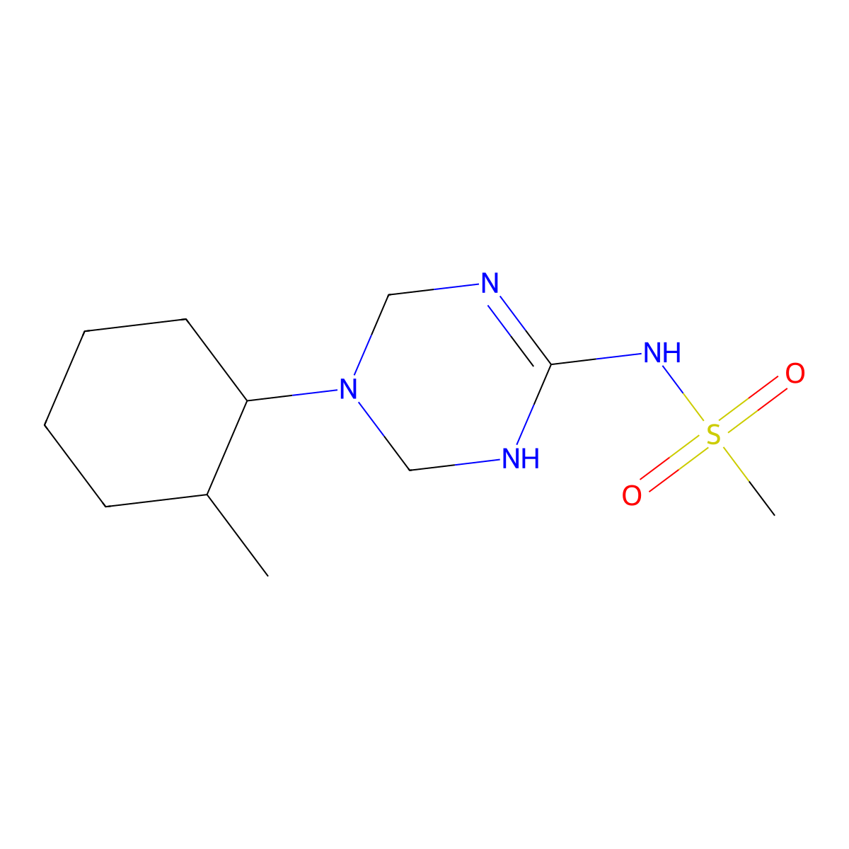 N-[5-(2-methylcyclohexyl)-1,4,5,6-tetrahydro-1,3,5-triazin-2-yl]methanesulfonamide molecular structure, CAS 1210838-23-5
