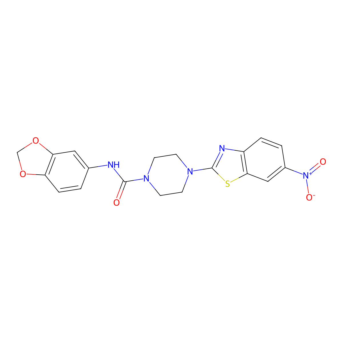 N-(benzo[d][1,3]dioxol-5-yl)-4-(6-nitrobenzo[d]thiazol-2-yl)piperazine-1-carboxamide molecular structure, CAS 1210840-12-2