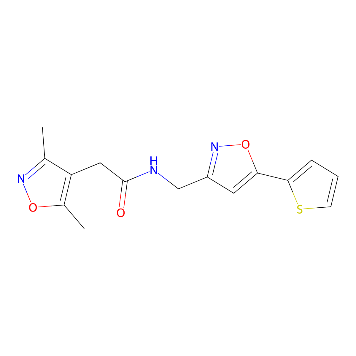 2-(3,5-dimethylisoxazol-4-yl)-N-((5-(thiophen-2-yl)isoxazol-3-yl)methyl)acetamide molecular structure, CAS 1210842-47-9